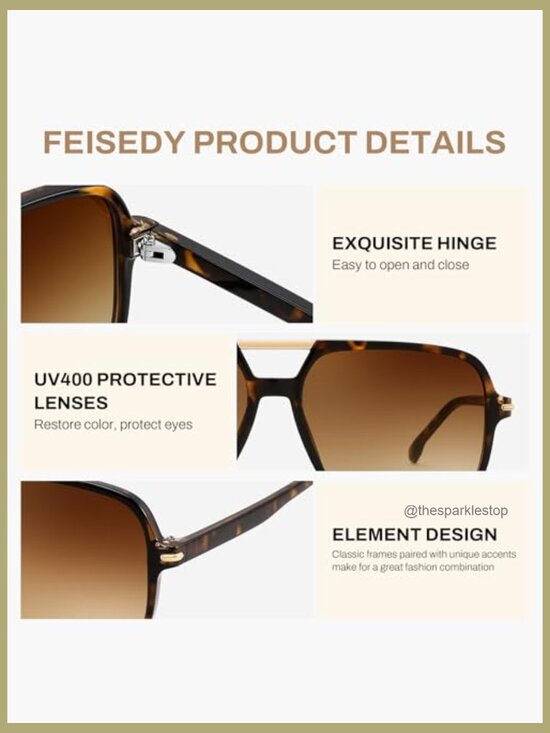 Square Retro Aviator Sunglasses Oversized UV400 Protection Unisex Shades main image 6